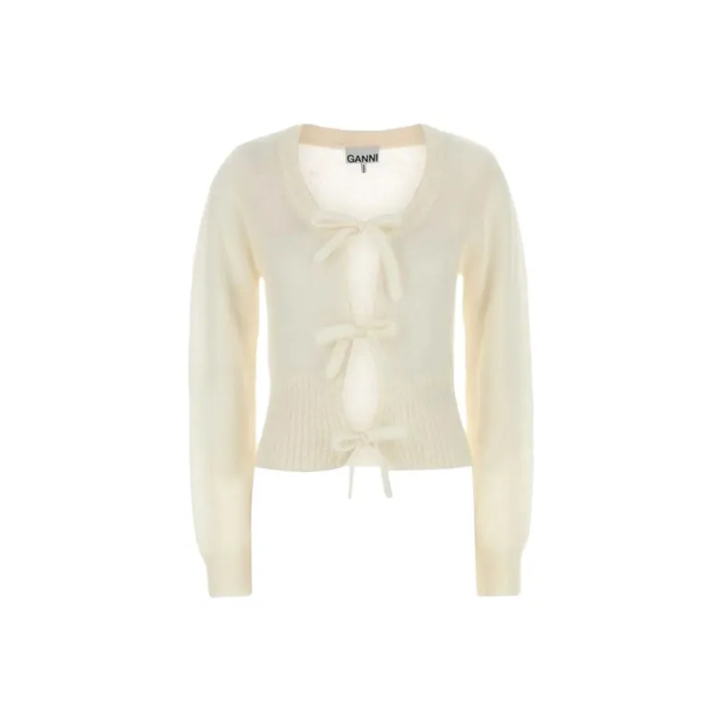 GANNI Bow Detailing Long Sleeve Cardigan-0