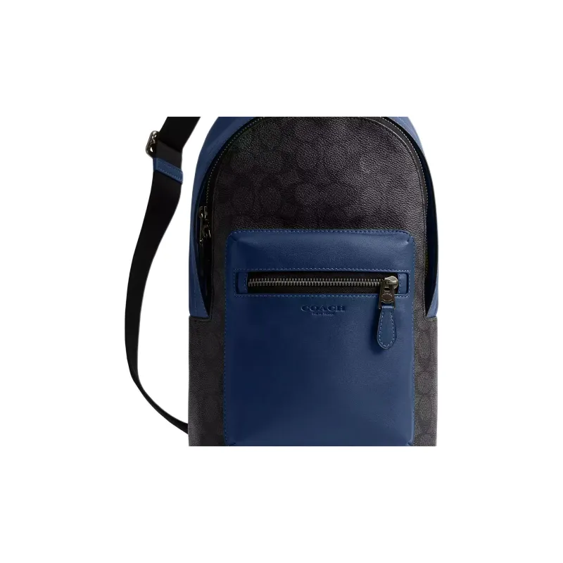 COACH Canvas Waist Bag Chest Bag Men's Charcoal Gray & Dark Blue-3