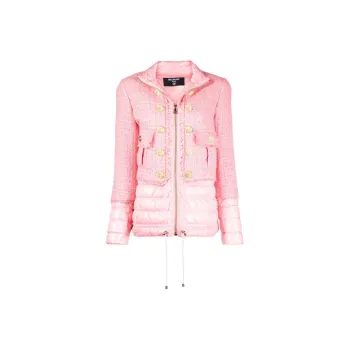 BALMAIN FW21 Solid Color Lapel Puffer Jacket Women's Pink