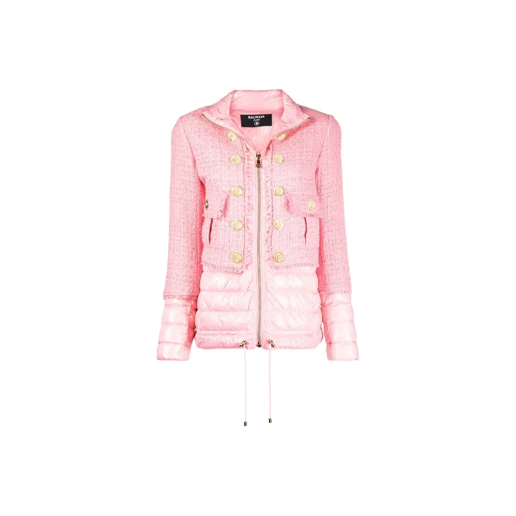 BALMAIN FW21 Solid Color Lapel Puffer Jacket Women's Pink-0