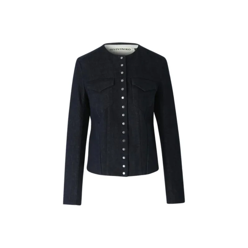III VIVINIKO Denim Jacket Women's Navy Blue-0