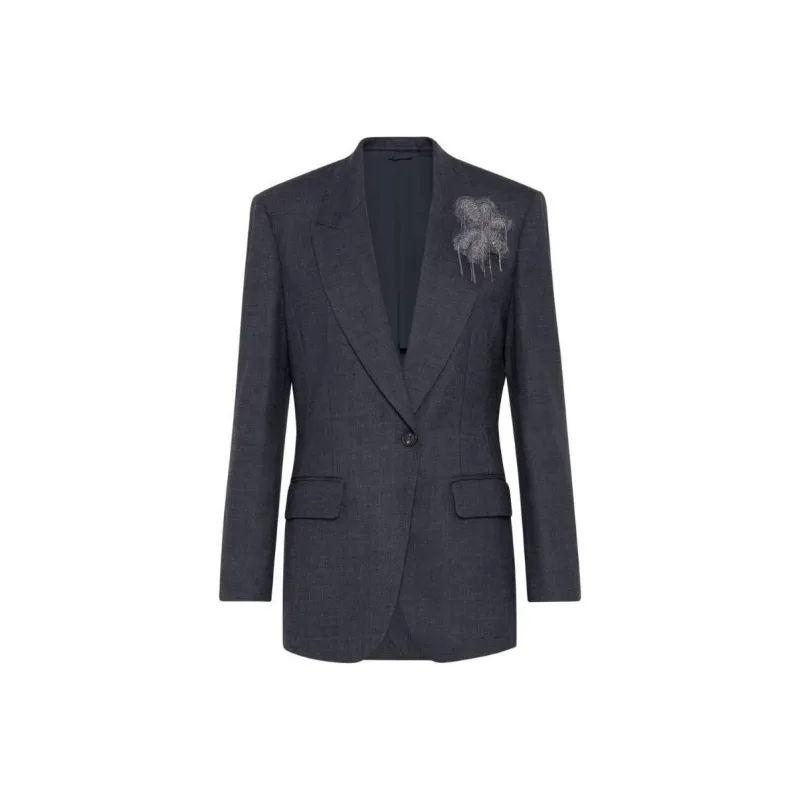 Brunello Cucinelli Floral Detailed Single Breasted Blazer-0