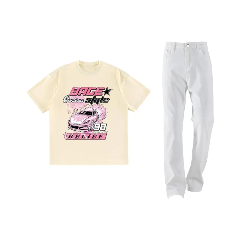 BAGE Casual Sportswear Unisex White Black Jeans-22