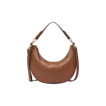 FOSSIL Leather Hobo Bag, Portable Crossbody Bag, Shoulder Bag Small Size Women's Brown