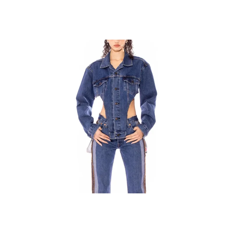 SAMI MIRO VINTAGE DEEP V JACKET IN VINTAGE Denim Jacket Women's BLUE/Blue-0