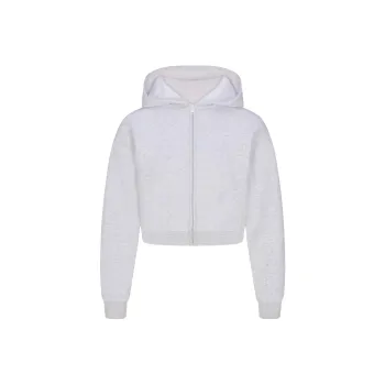 SKIMS SS25 COTTON FLEECE SHRUNKEN ZIP UP HOODIE Sweatshirt Women's Light Heather Grey/Ash Gray
