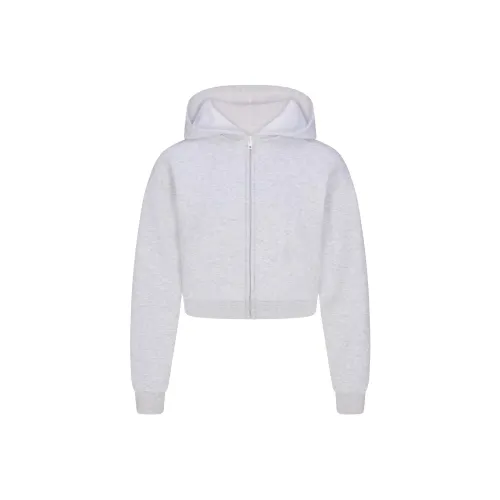 SKIMS SS25 COTTON FLEECE SHRUNKEN ZIP UP HOODIE Sweatshirt Women's Light Heather Grey/Ash Gray