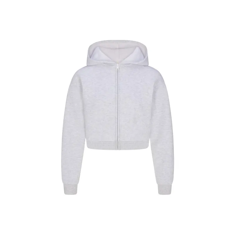SKIMS SS25 COTTON FLEECE SHRUNKEN ZIP UP HOODIE Sweatshirt Women's Light Heather Grey/Ash Gray-0