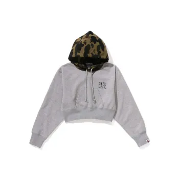 A BATHING APE Women's 1st Camo Cropped Pullover Hoodie Gray