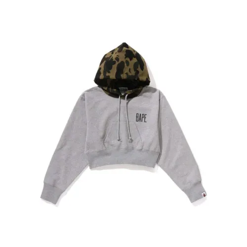 A BATHING APE Women's 1st Camo Cropped Pullover Hoodie Gray