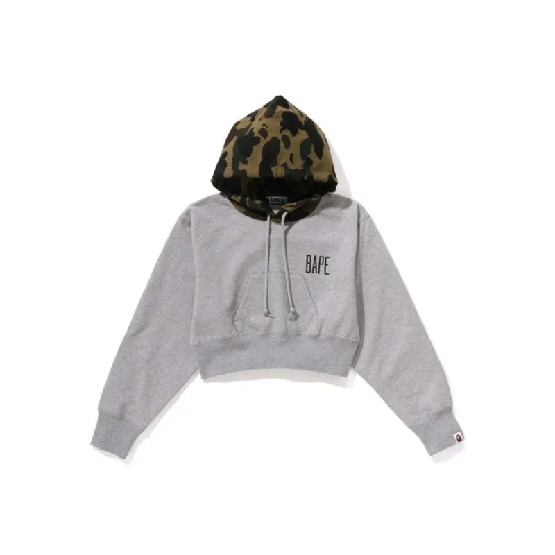 Bape Women's 1st Camo Cropped Pullover Hoodie Gray-2
