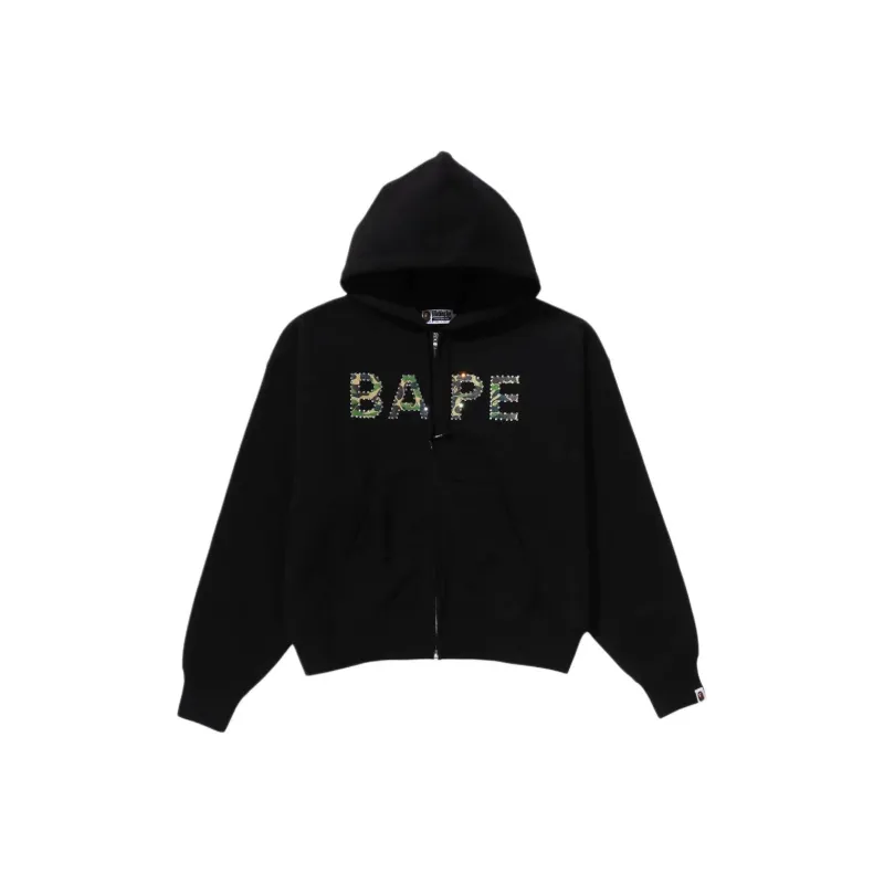 Bape Women's Abc Camo Crystal Logo Wide Zip Hoodie Pink-0