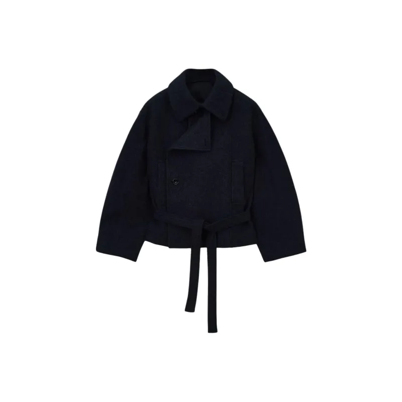 Lemaire Short Asymmetrical Bathrobe Coat 'Brown'-3