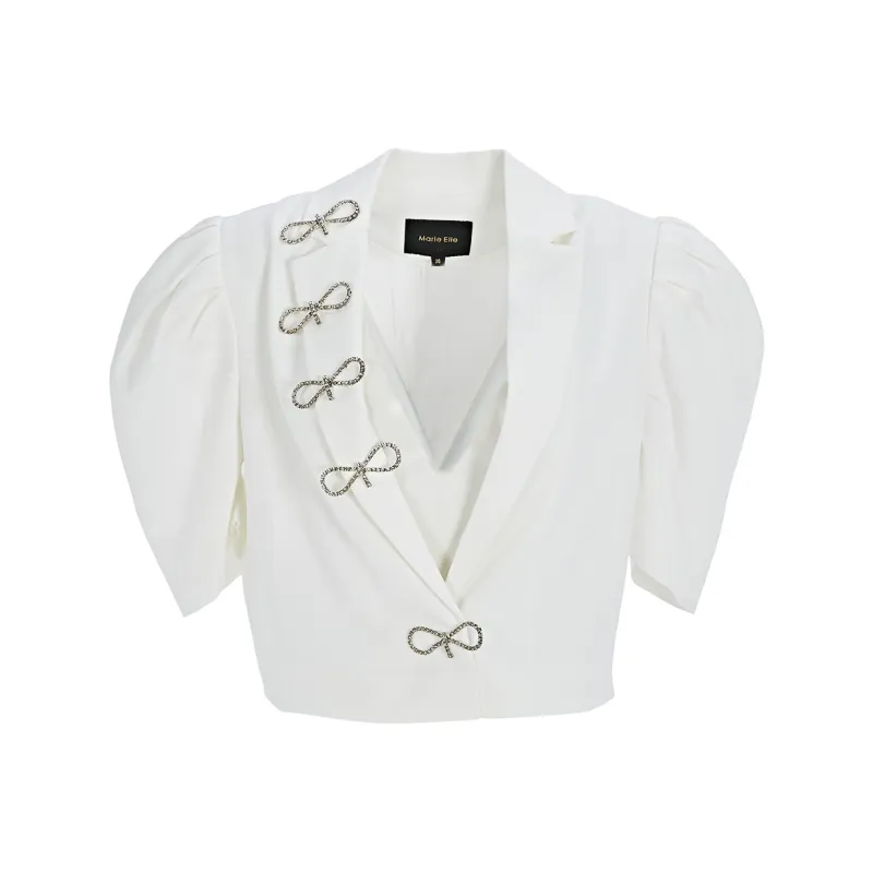 Marie Elie Cropped Coats Women's White-0