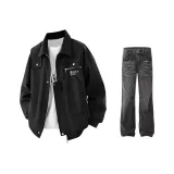 Clothing Set (Black Jacket+Smoke Gray Jeans)
