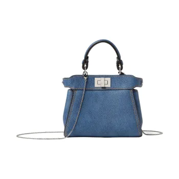 FENDI Peekaboo Leather One Shoulder Handbag Mini Women's Blue