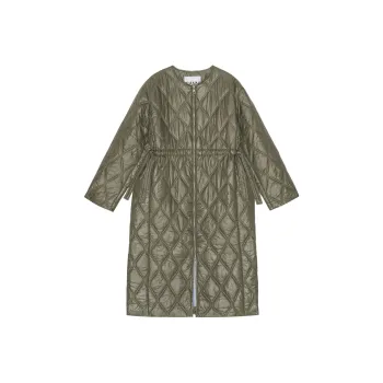 GANNI Shiny Quilt Long Coat 'Kalamata'
