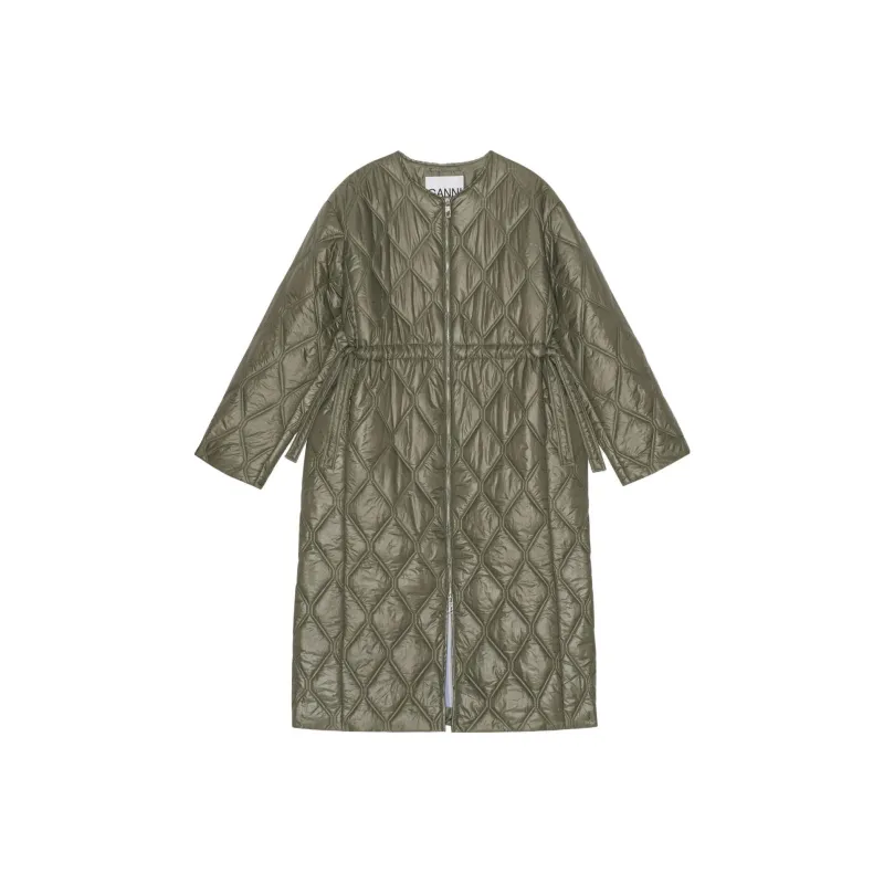 GANNI Shiny Quilt Long Coat 'Kalamata'-0