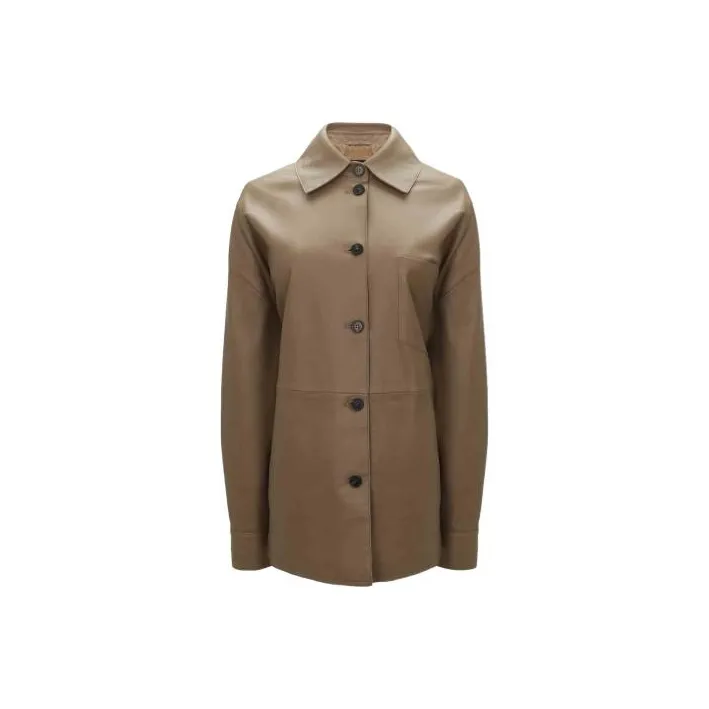 WEEKEND MaxMara Leather Jackets Women's Coffee-0