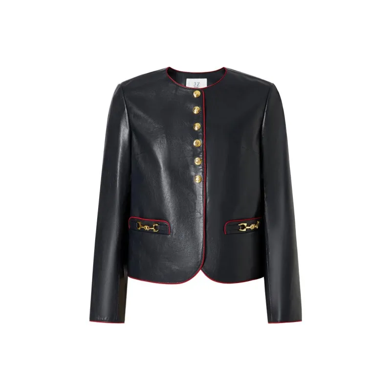 JZ. ANNAKRO Leather Jackets Women's Dark Blue-0