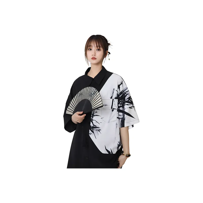 ADOONGA Shirts Women's Ink Wash Painting-0
