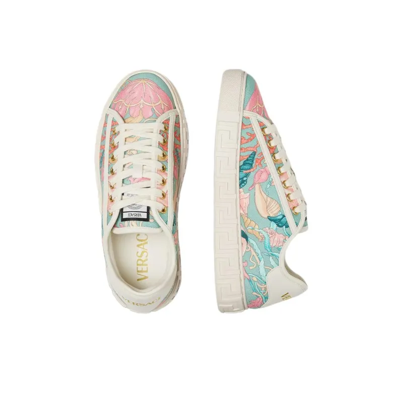 VERSACE Greca Low Top Skateboard Shoes Women's Green-3