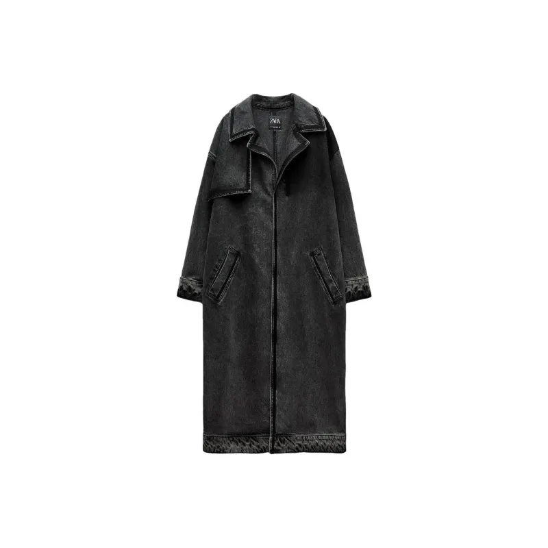 ZARA Trench Coats Women's Black-0