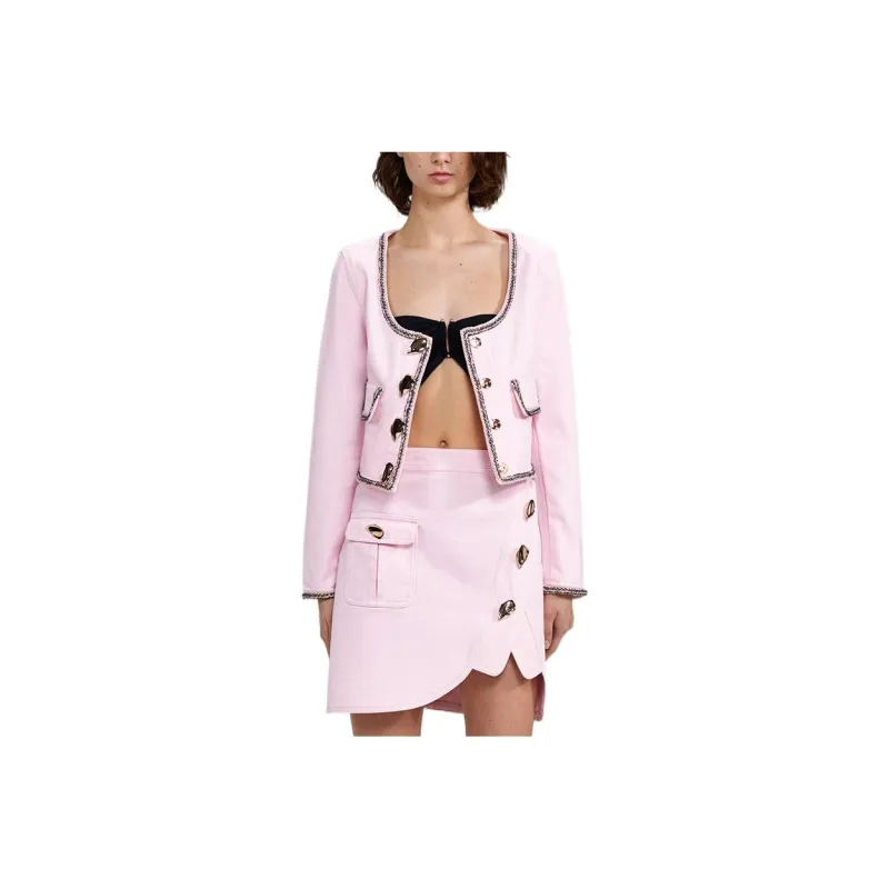 Self portrait Cropped Coats Women's Pink-0