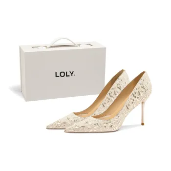 LOLY French Crystal Shoes Slim Heel High Heels Women's Pearl Lover