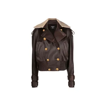 BALMAIN FW21 Leather Jacket Women's Coffee