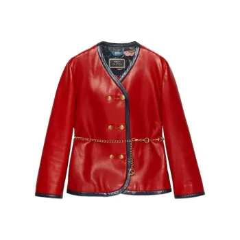 GUCCI Leather Jackets Women's Red
