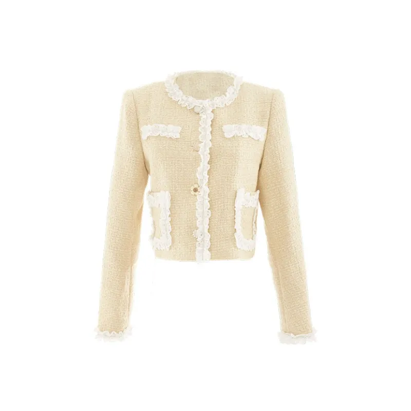 Blovelan Cropped Coats Women's Cheese Yellow-0