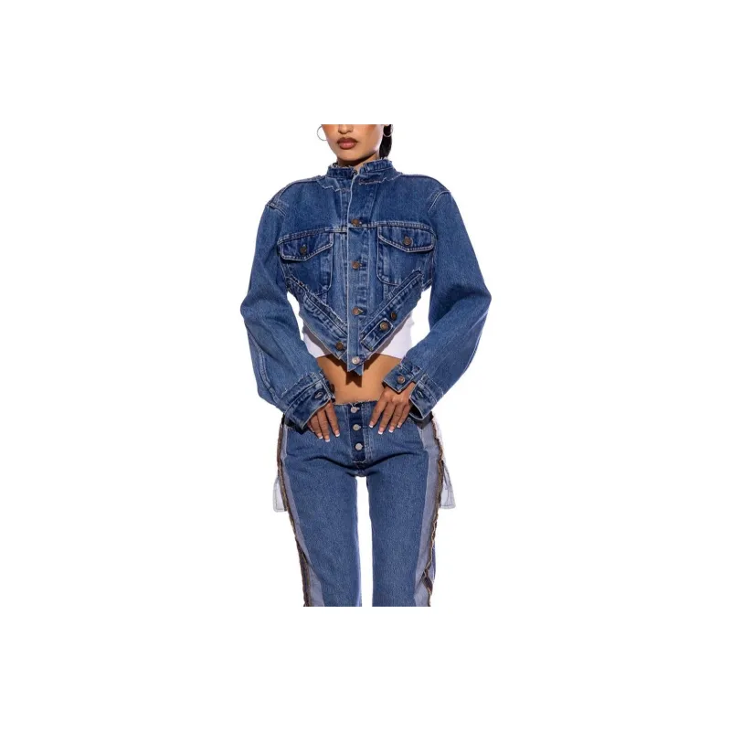 SAMI MIRO VINTAGE V CUT JACKET IN DENIM Denim Jacket Women's Vintage Blue-0