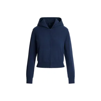 SKIMS SS25 COTTON JERSEY ZIP UP HOODIE Sweatshirt Women's NAVY/Marine Blue
