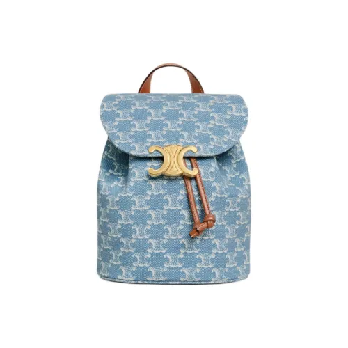 CELINE Fabric Backpack Women's Denim Blue & White