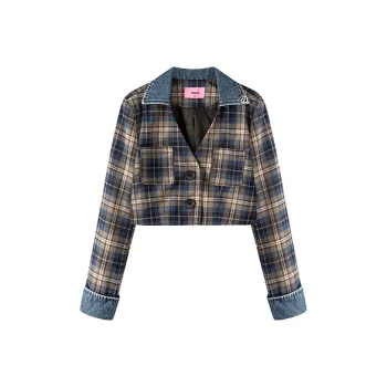 CHUU Business Suits Women's Blue Plaid