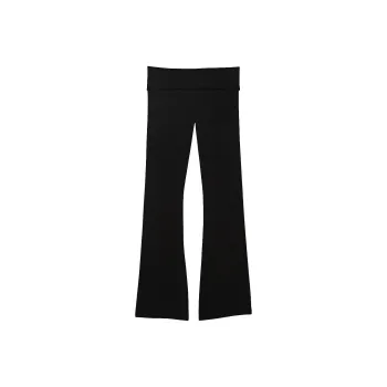 Victoria's Secret PINK COTTON FOLDOVER FLARE LEGGINGS/Pure Black Casual Pants Women's Pure Black