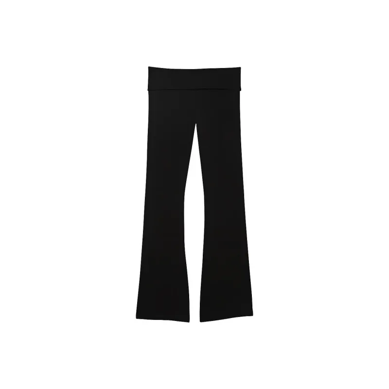 Victoria's Secret PINK COTTON FOLDOVER FLARE LEGGINGS/Pure Black Casual Pants Women's Pure Black-0