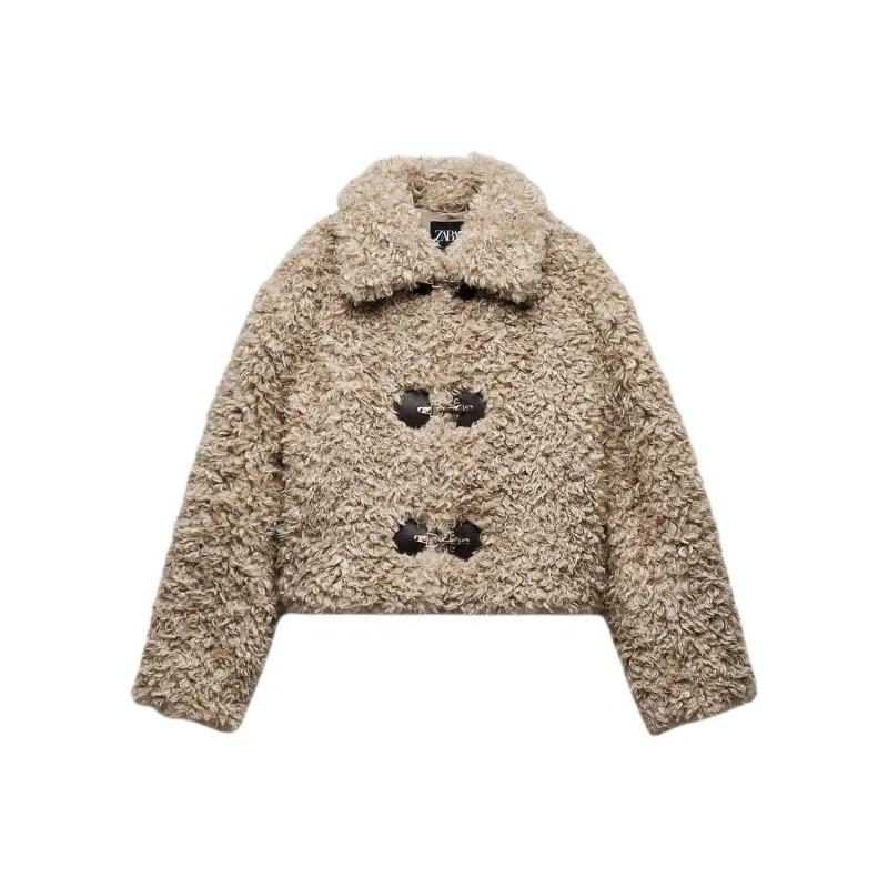 ZARA Velvet-feel Coat Women's Gold Brown-0