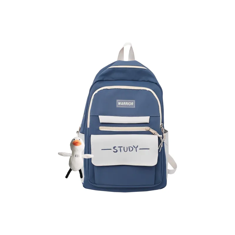 Warrior Canvas Backpack Large Size Unisex Black White/Blue White-0