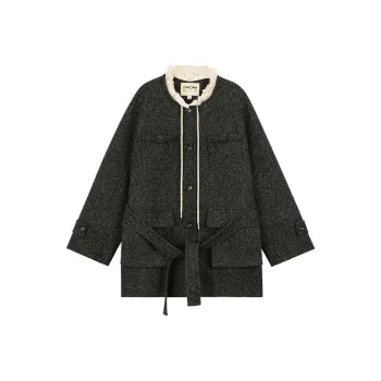 Omont Coats Women's Black Herringbone