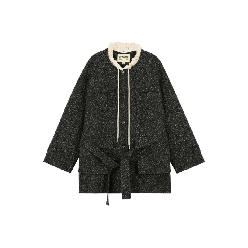Omont Coat Women's Black Herringbone-0