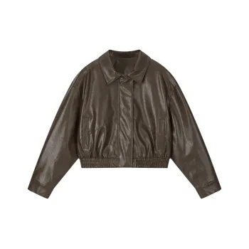 VIMLY Leather Jacket Women's Coffee Brown