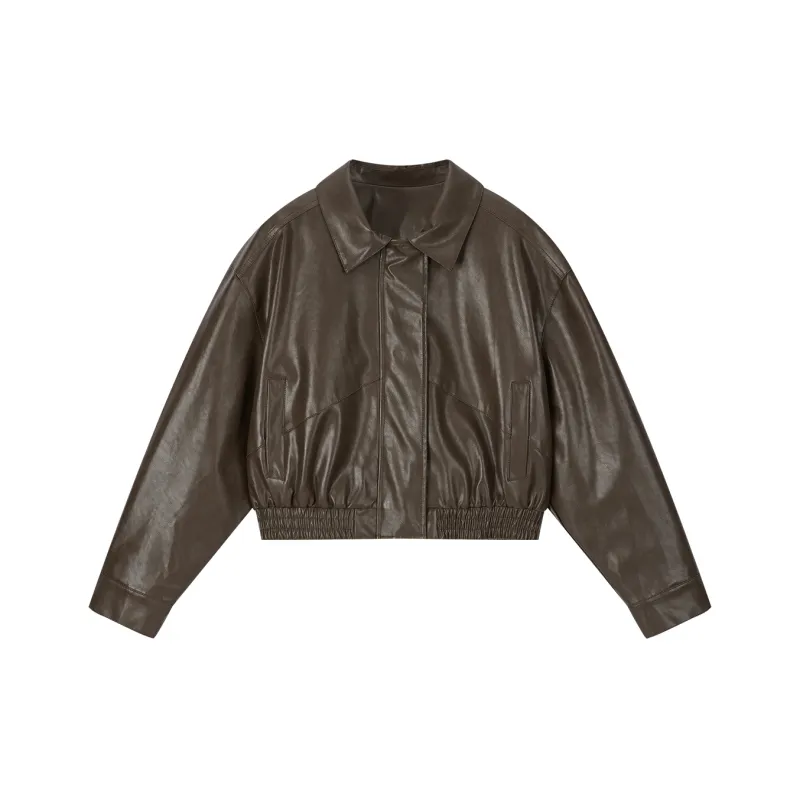 VIMLY Leather Jacket Women's Coffee Brown-0