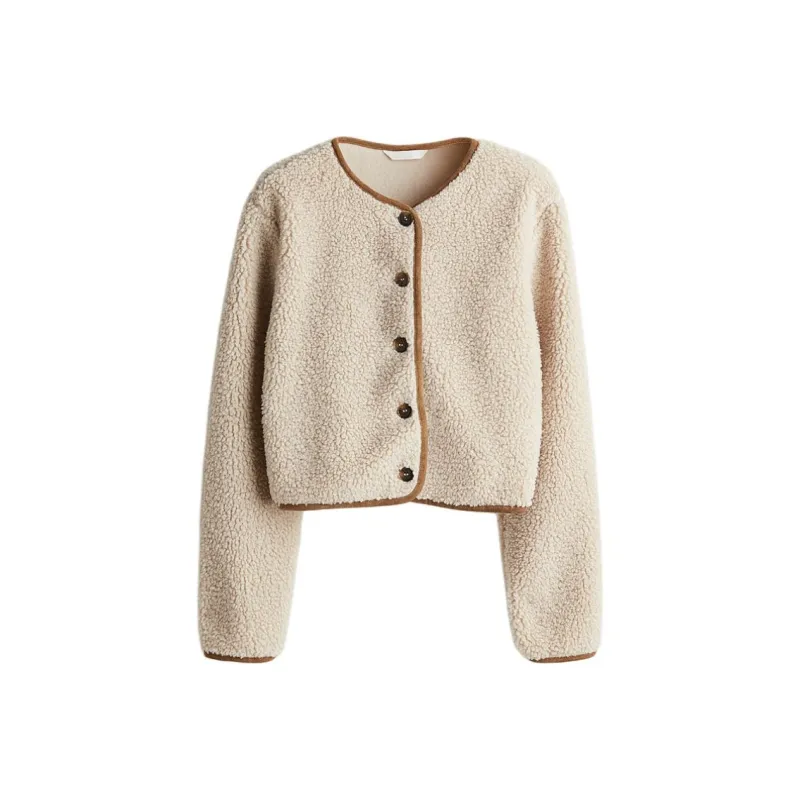 H&M Velvet feel Coat Women's Light Beige-0