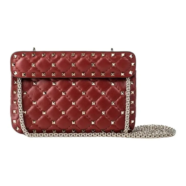 Valentino Lambskin Shoulder Bag Trumpets Women's Burgundy-3