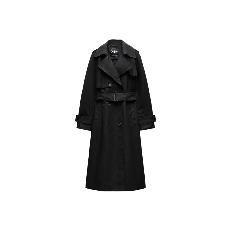ZARA ZW Series Trench Coat Women's Black-0