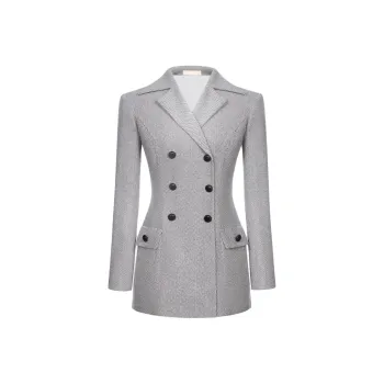 MONTSAND Herringbone Double-Breasted Blazer Business Suit Women's Gray