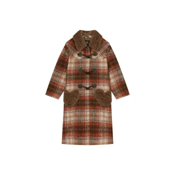 ELF SACK Coat Women's Preppy Red Coffee Plaid