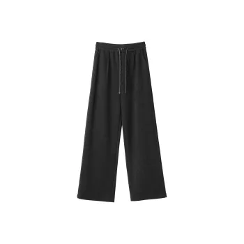 Fstudio Korean Petite Commute High Rise Drawstring Casual Straight Fit Wide Leg Casual Pants Women's Dark Gray